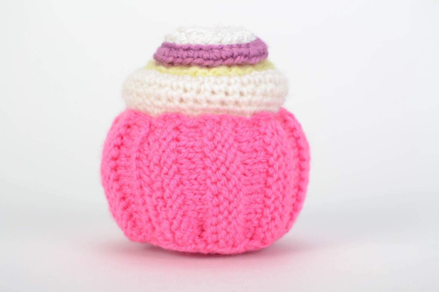 Handmade interior crochet soft toy in the shape of a beautiful pink cake  photo 4