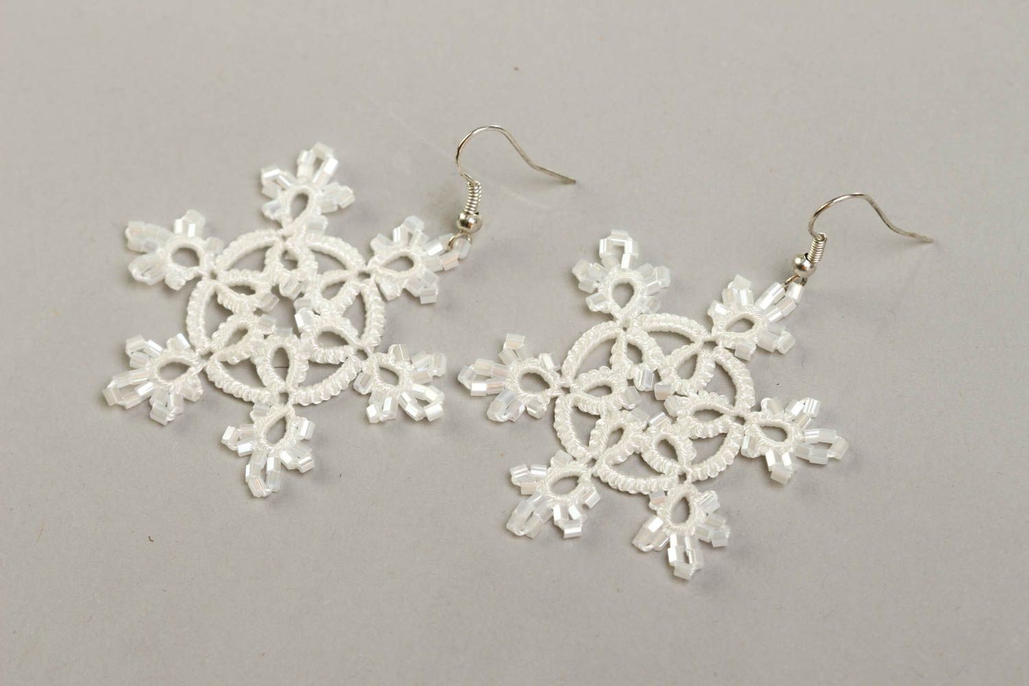 White handmade tatting earrings woven textile earrings beautiful jewellery photo 2