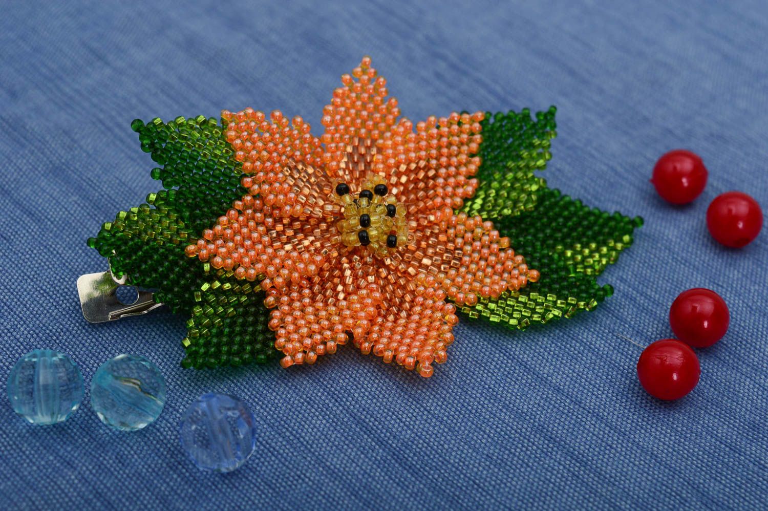 Handmade ethnic jewelry seed beads barrette folk accessory for girls photo 1