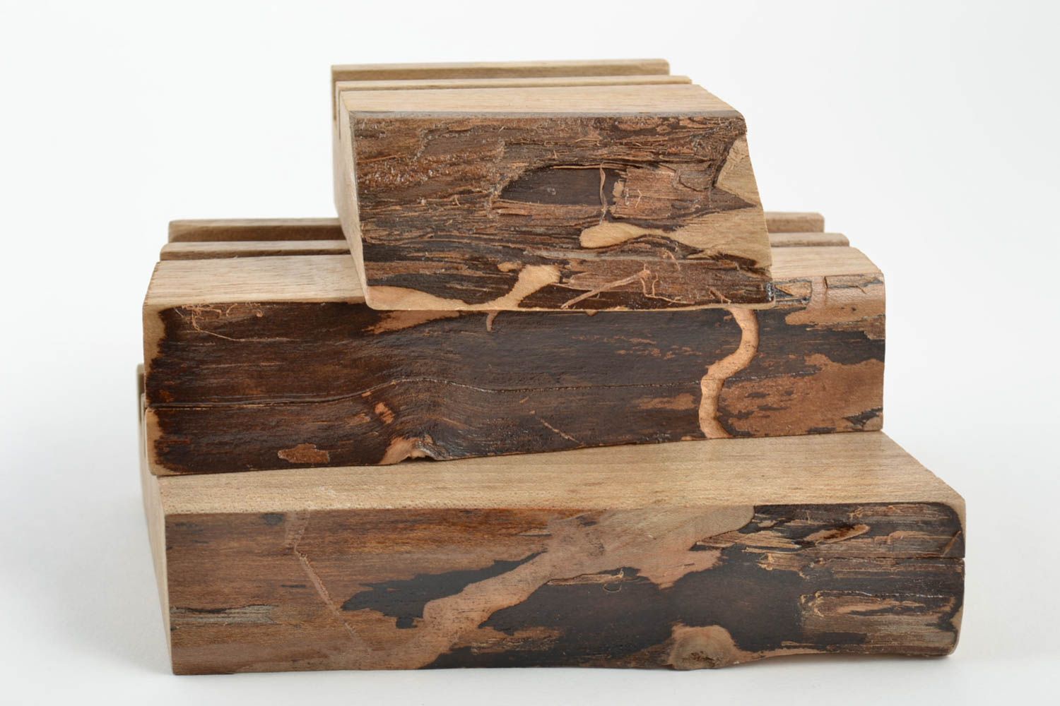 Set of 3 handmade designer wooden varnished holders for tablet and smartphone photo 3