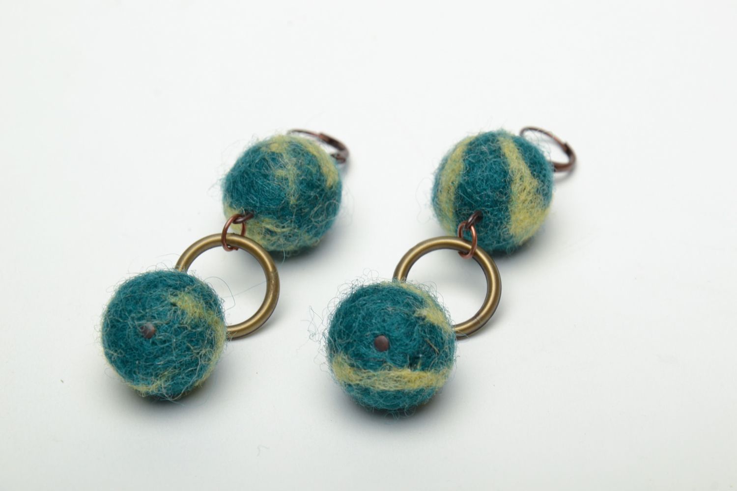 Blue felted wool long earrings photo 3