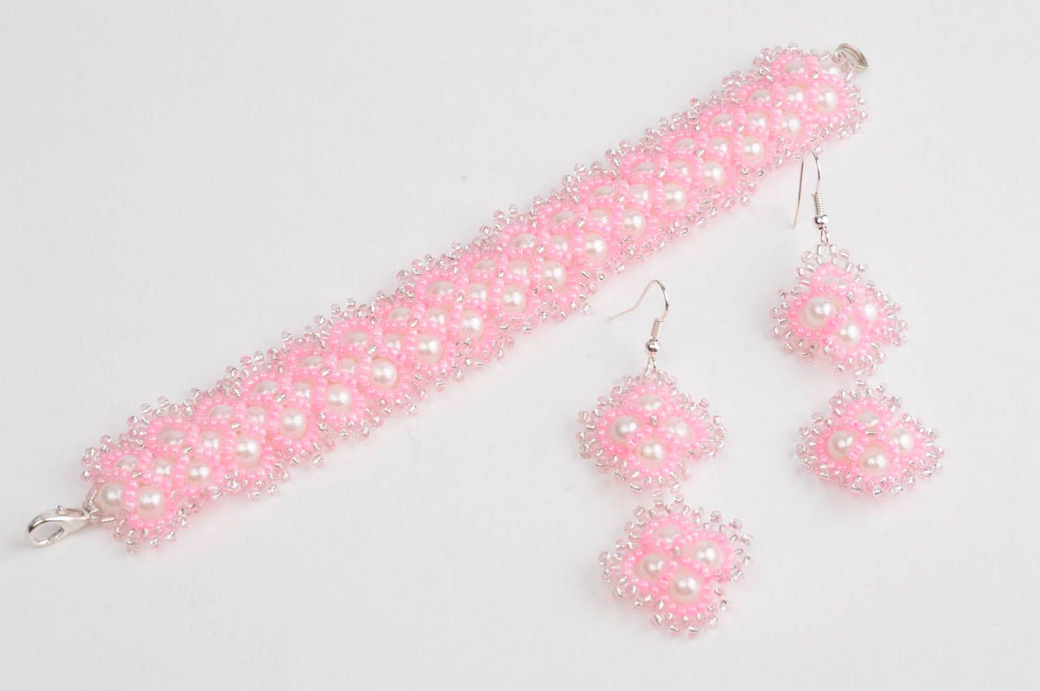 Mode Schmuck Set handmade Schmuck Rocailles Armband und Ohrringe für Damen rosa  foto 2