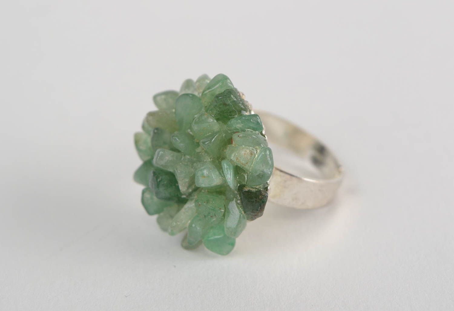 Beautiful women's handmade green ring with natural nephrite stone photo 2