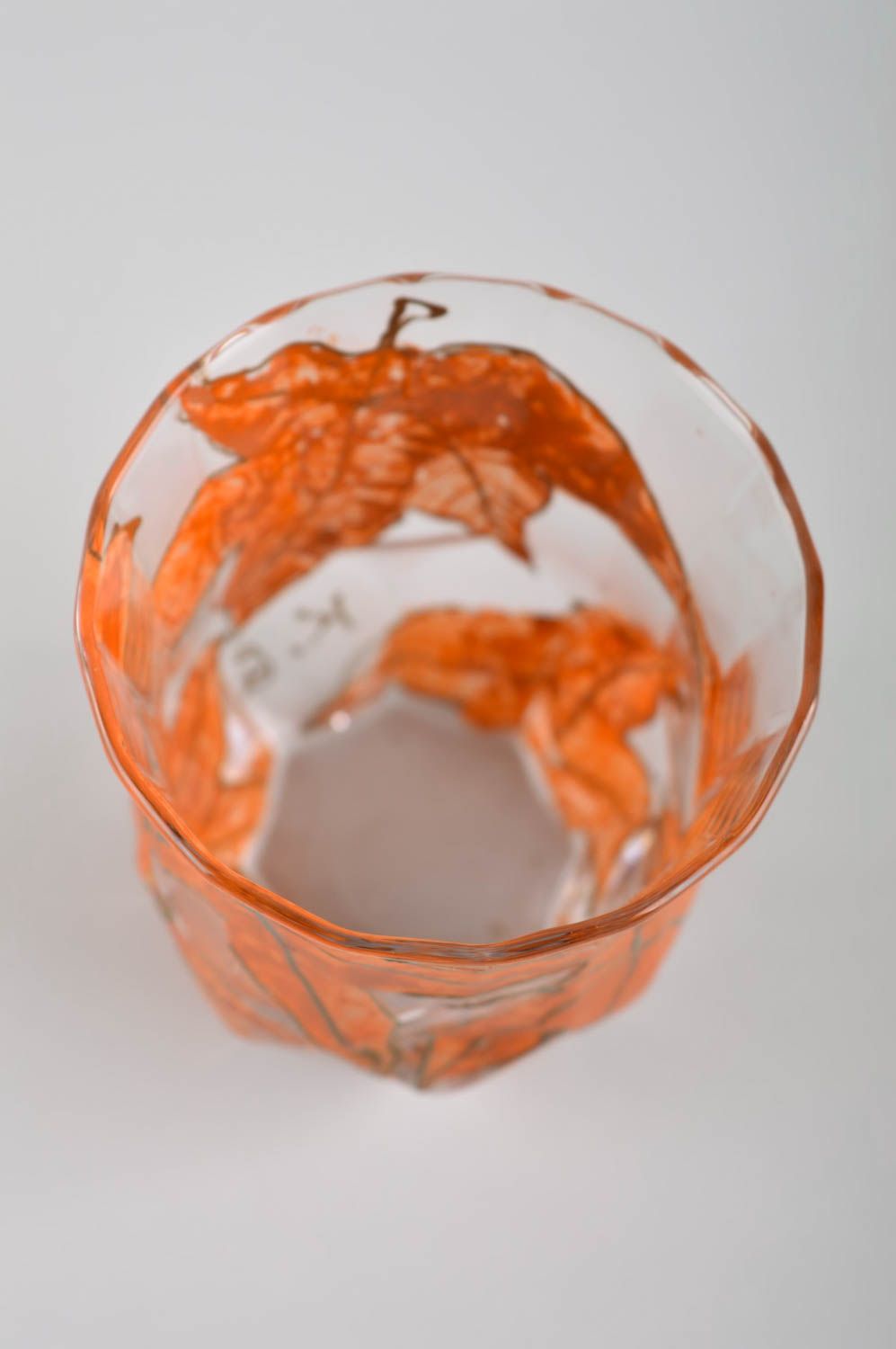 Изделие из стекла посуда ручной работы стеклянный стакан с изображением листиков фото 3