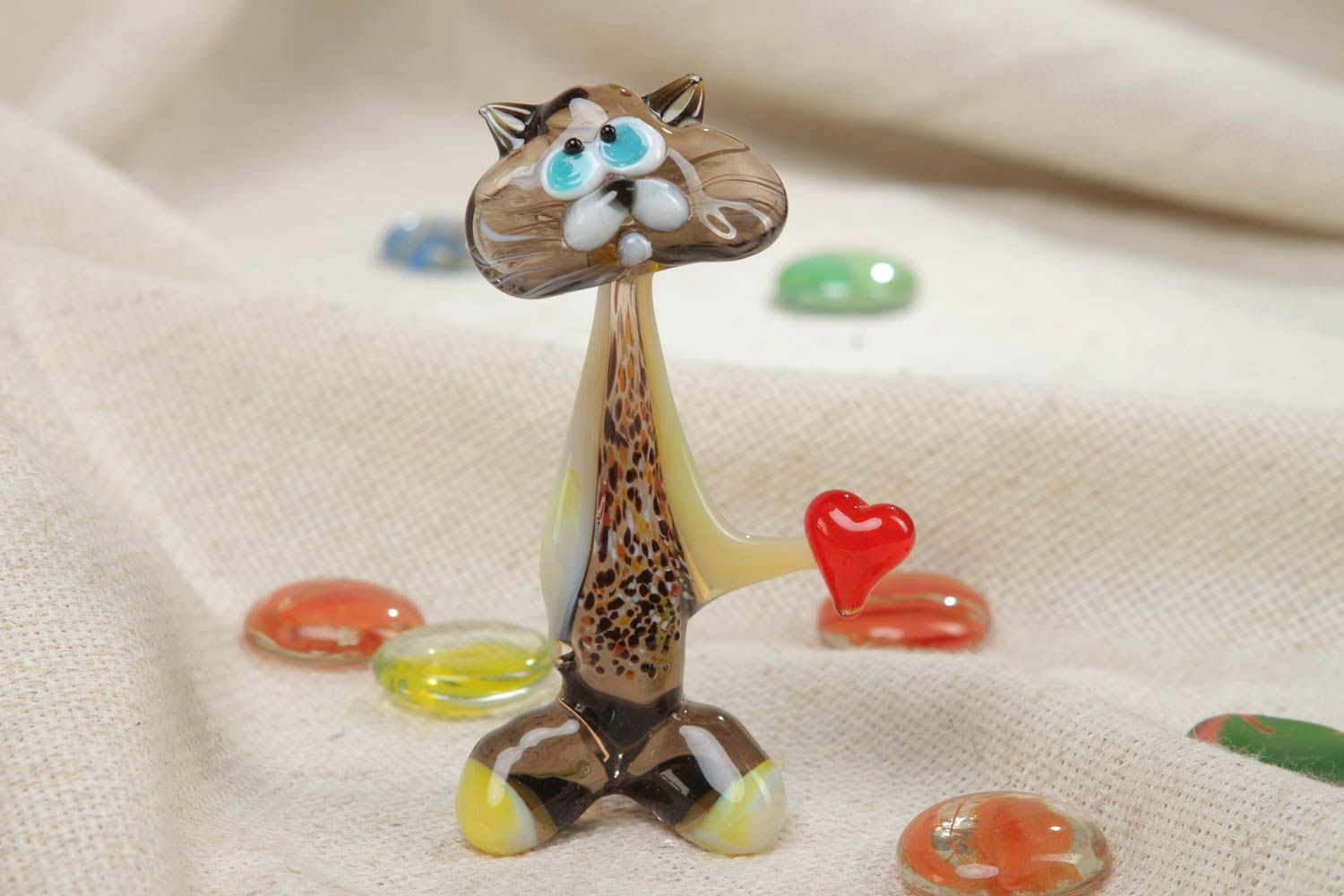 Figurine miniature en verre lampwork de créateur en forme de chat faite main photo 5