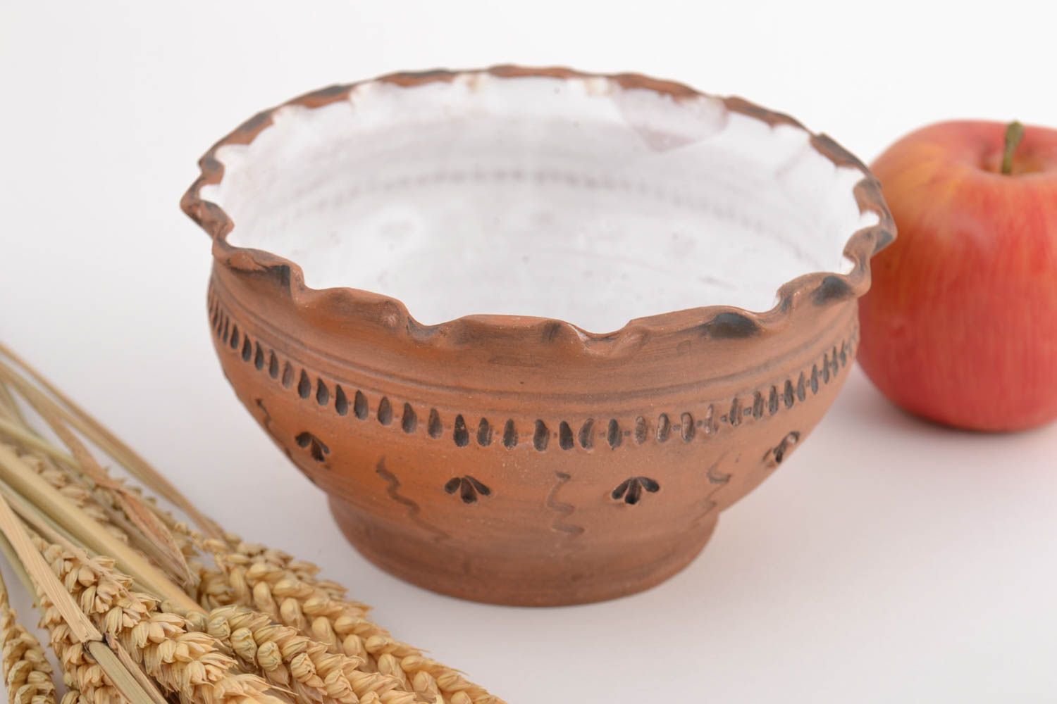 Beautiful homemade clay bowl kilned with milk 500 ml designer kitchenware photo 1