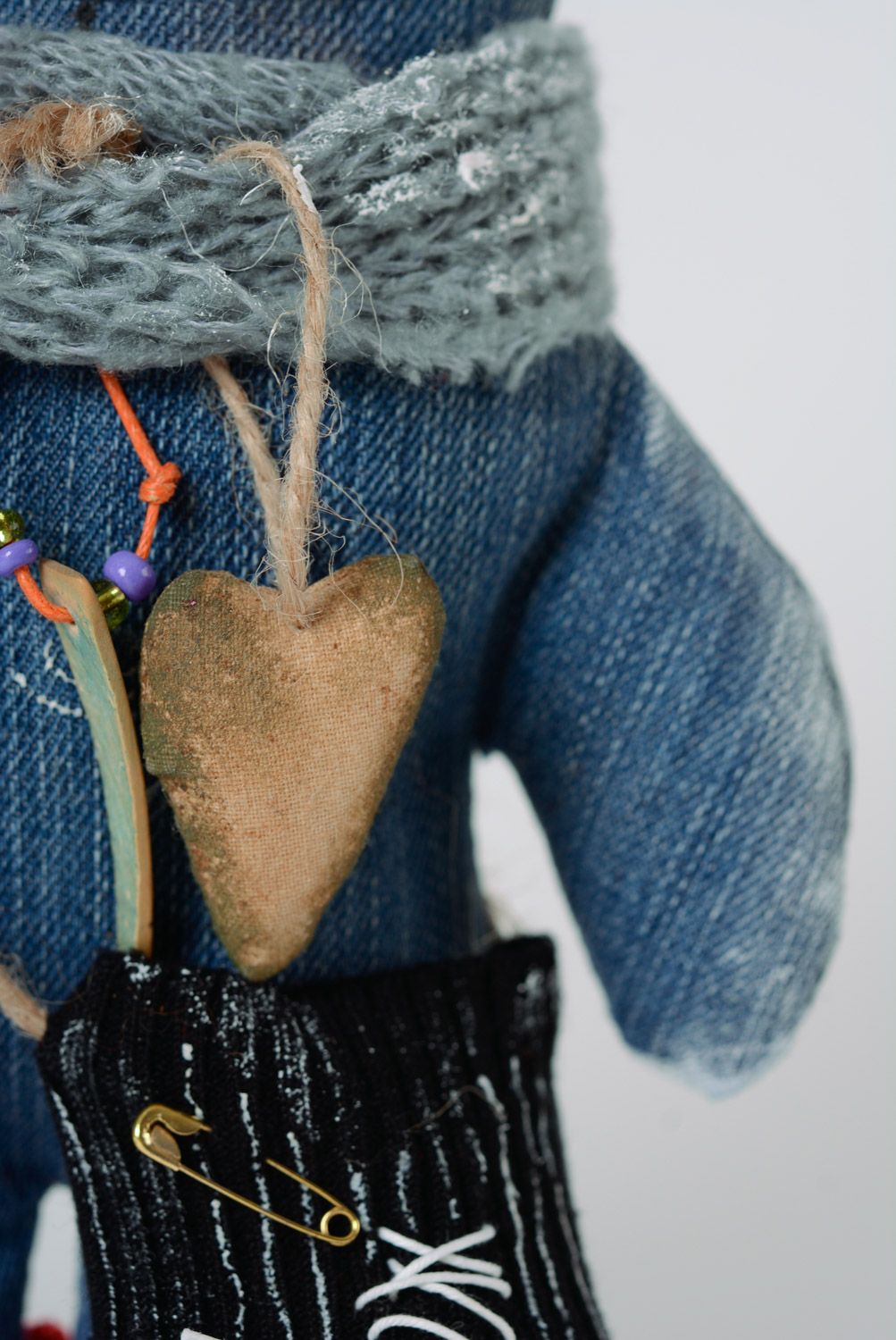 Beau jouet mou fait main chat en jean bleu cadeau pour enfant et décoration photo 3