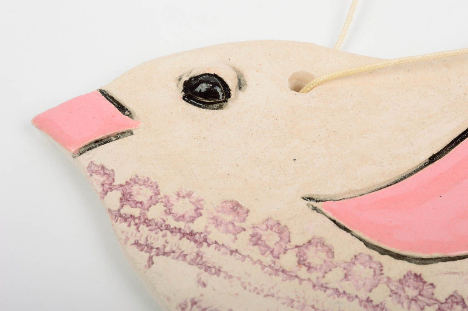 Handmade Deko Anhänger Wand Schmuck Wohn Accessoire süßer rosa Vogel aus Ton foto 4