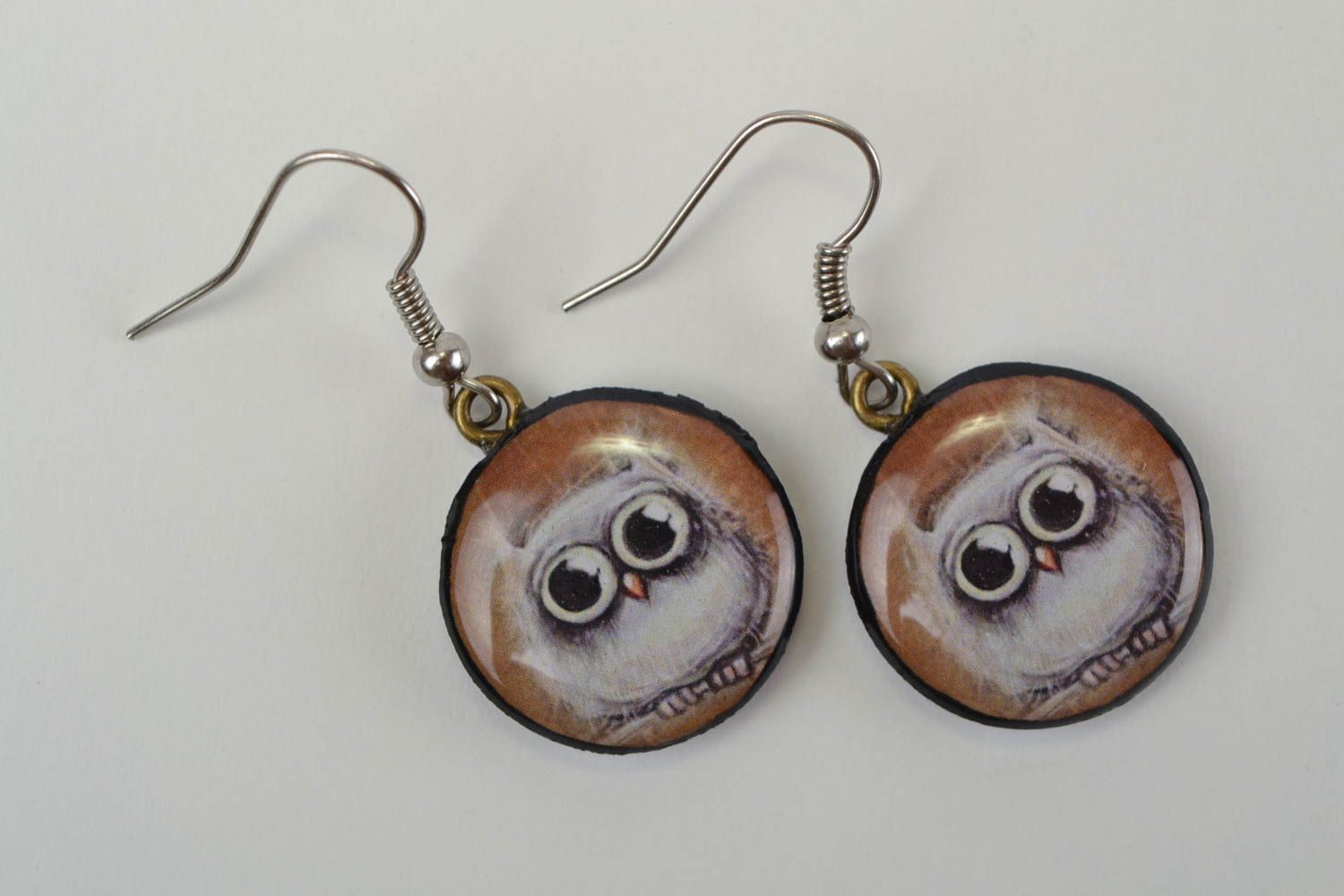 Beautiful homemade designer round polymer clay earrings with decoupage photo 5