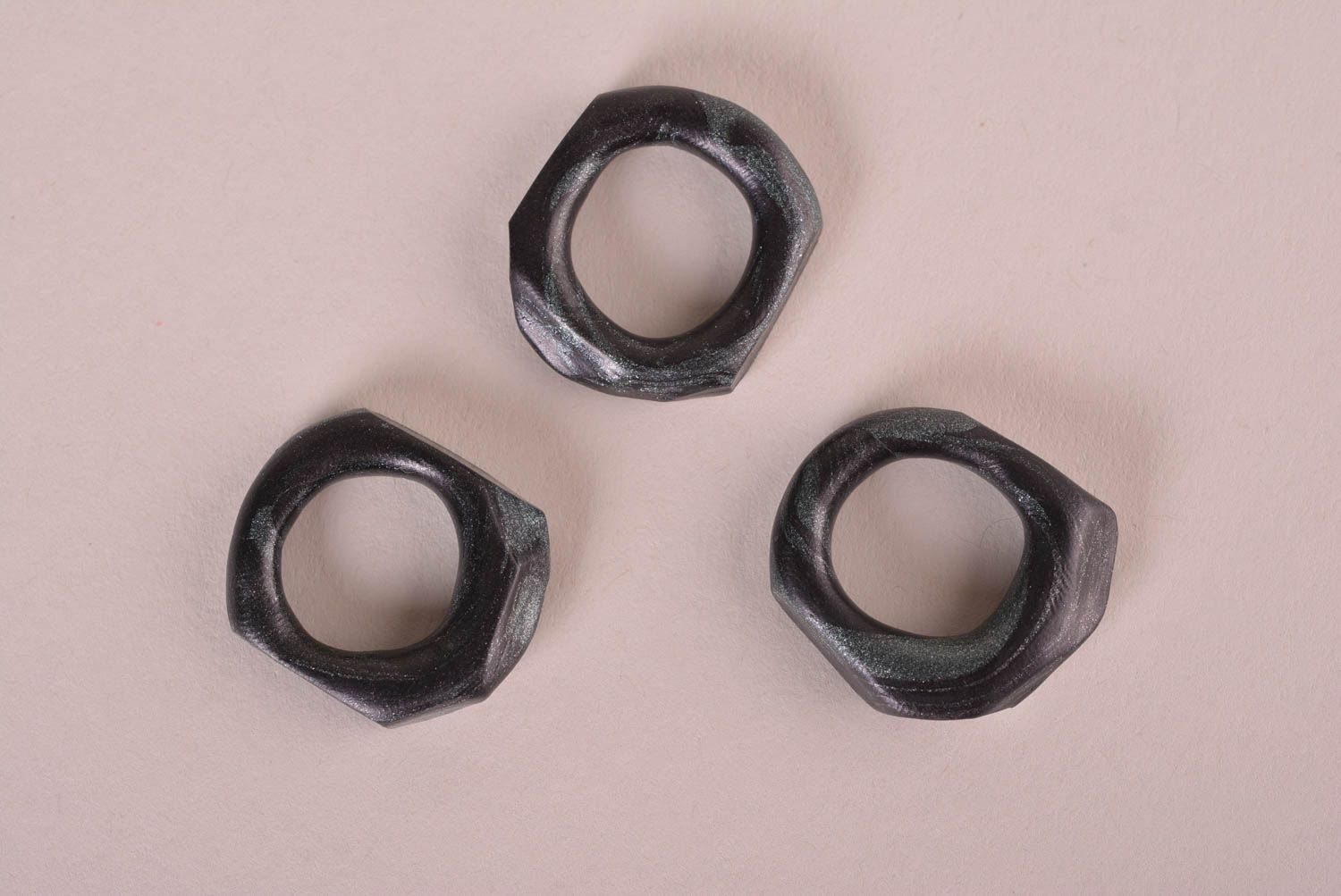 Кольца ручной работы кольца для девушек необычные кольца 3 шт черные фото 2