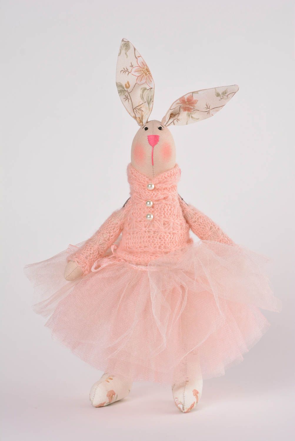 Rosa Kuscheltier Hase im Kleid handmade Stoff Spielzeug Geschenk für Kinder foto 1