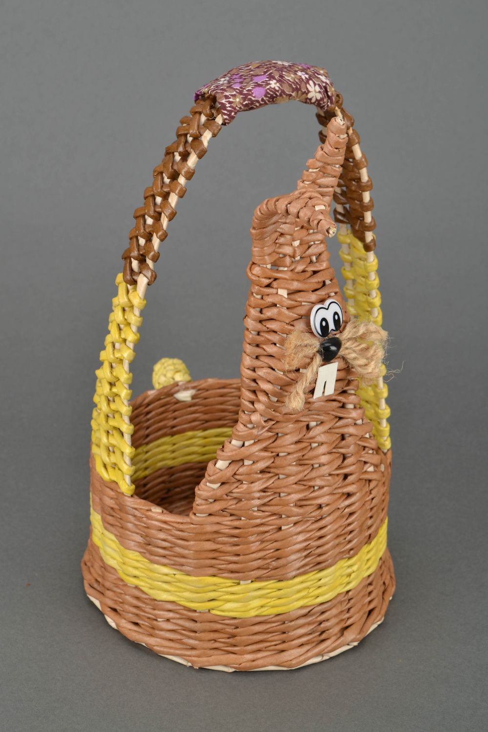Easter basket woven of paper rod Rabbit photo 1