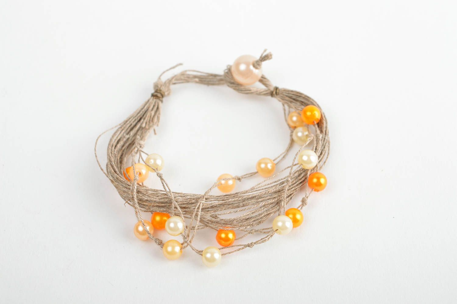 Bracelet boho Bijoux fait main Accessoire femme cordes de lin perles nacrées photo 2
