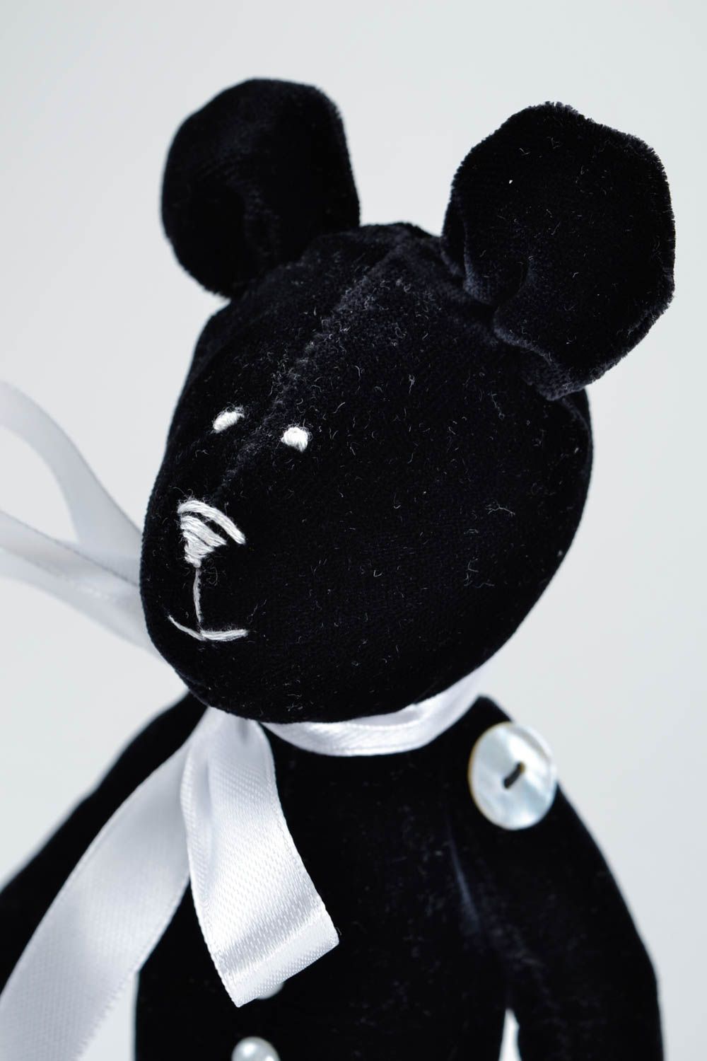 Jouet ours noir en velours Peluche faite main avec noeud Décoration d'intérieur photo 3