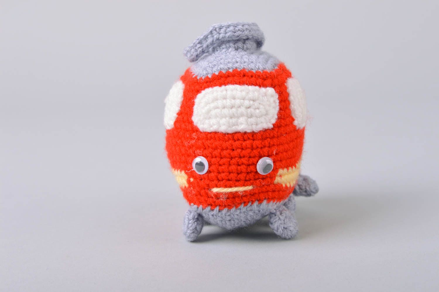 Small beautiful handmade soft red crocheted toy tram photo 3