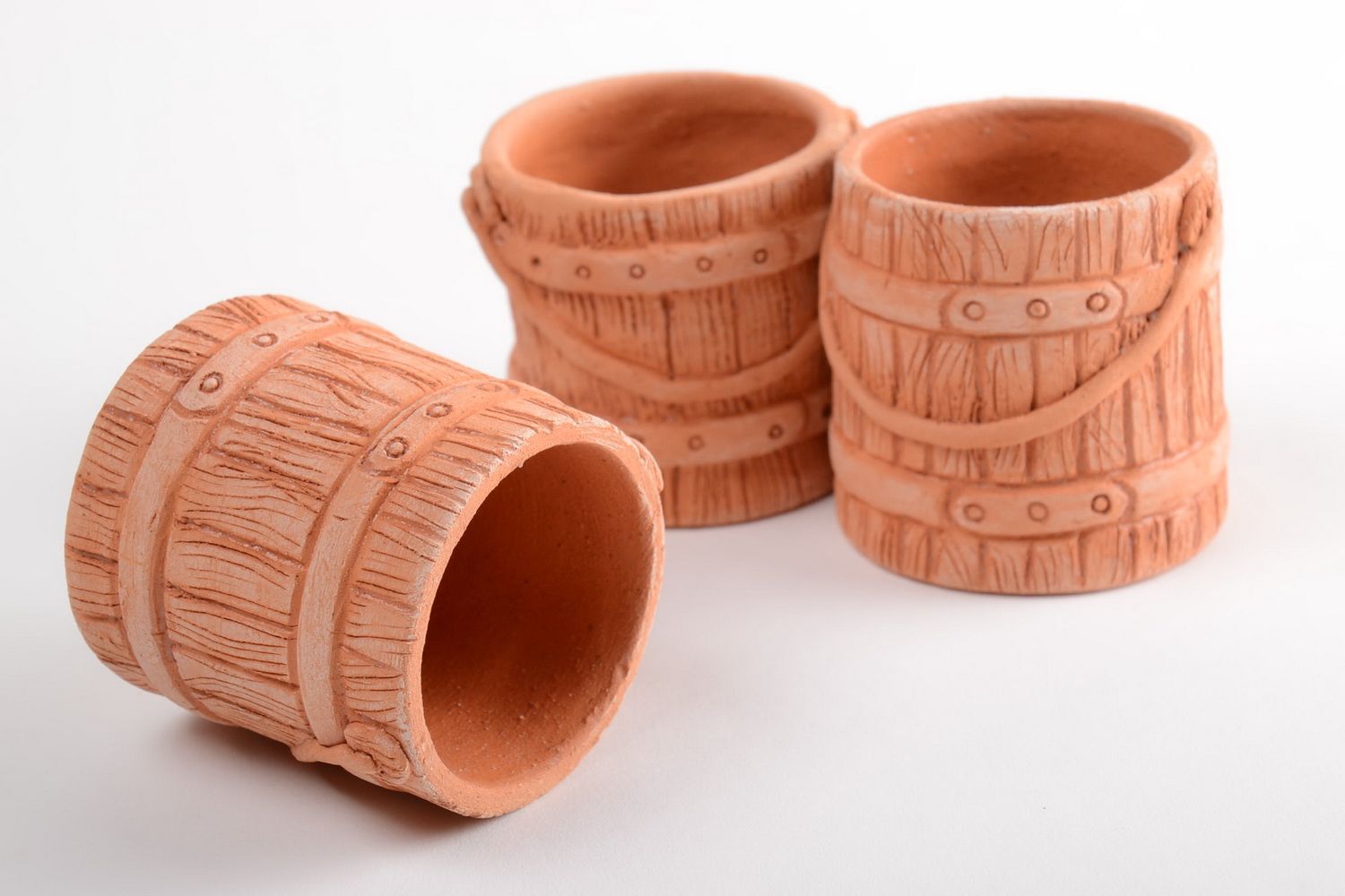 Pots à épices 3 pièces faits main en forme de seaux en céramique décoration photo 3