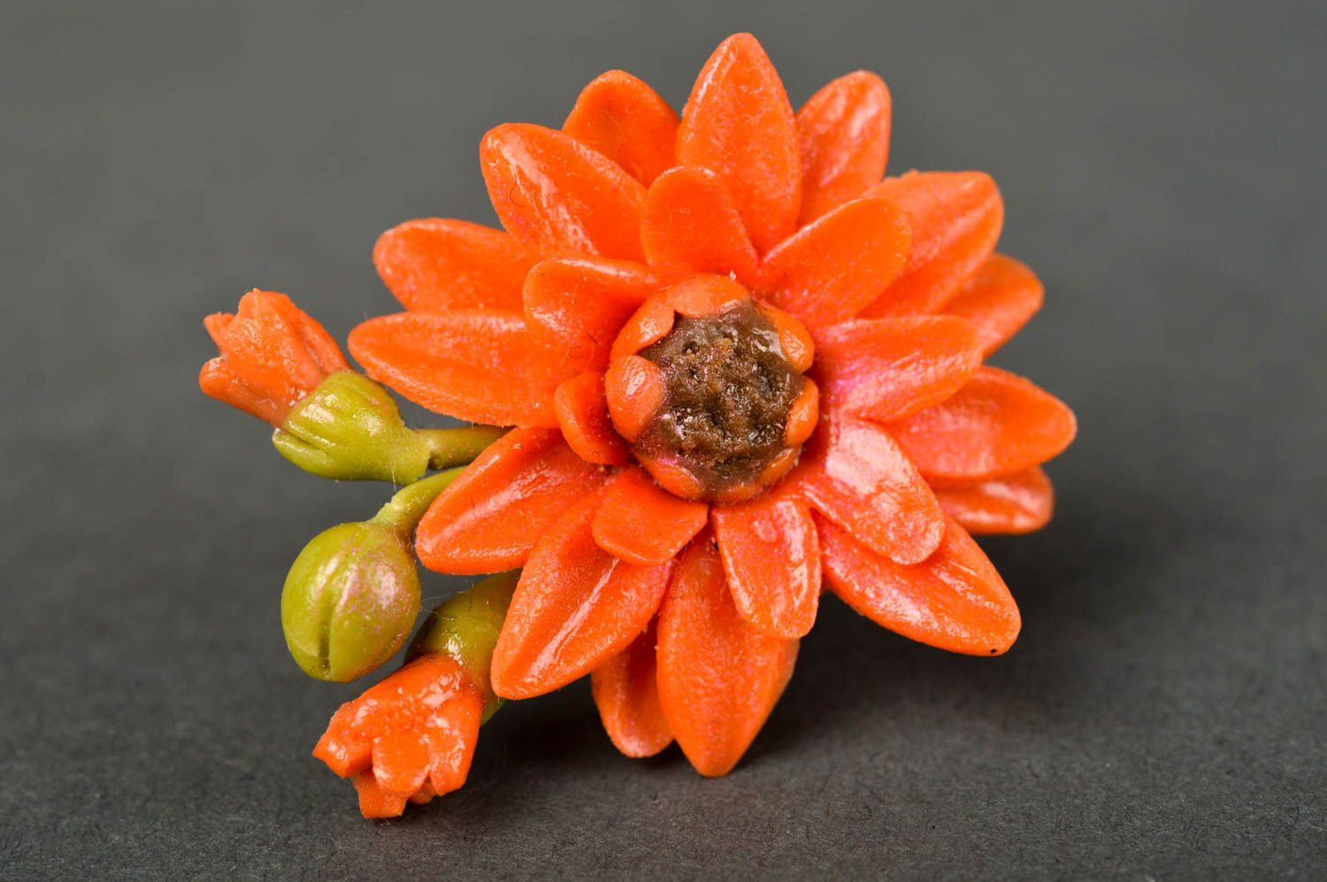 Bague fleur orange Bijou fait main en pâte polymère et métal Cadeau femme photo 2