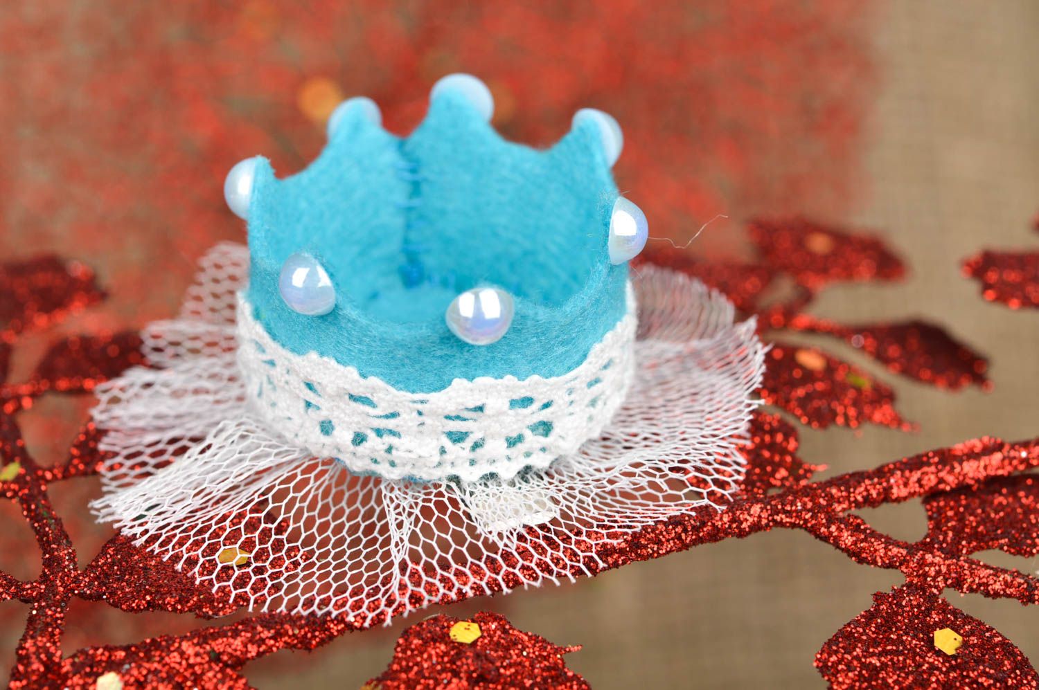 Handmade Haar Spange Haarschmuck für Kinder Accessoire für Haare Krone blau foto 1