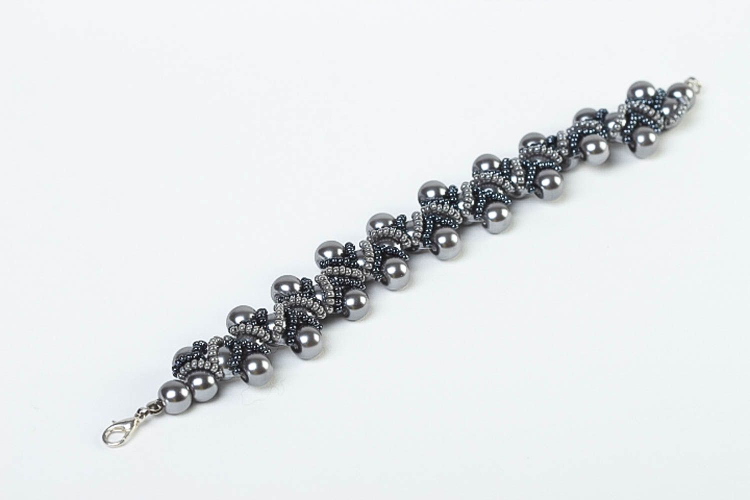 Handmade black and silver beads bracelet for women photo 4