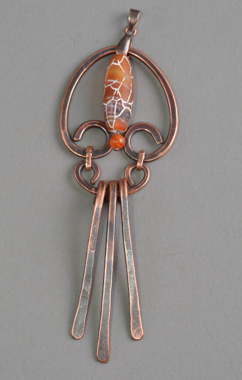 Handmade jewelry copper pendant orange agate jewelry unique gift for women photo 2