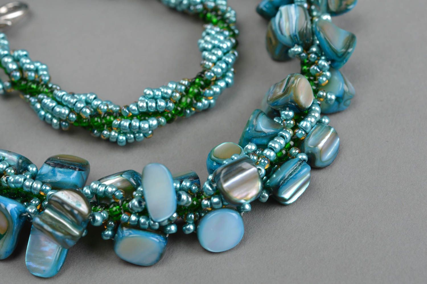 Turquoise necklace mother of pearl beaded accessory handmade beautiful jewelry photo 5