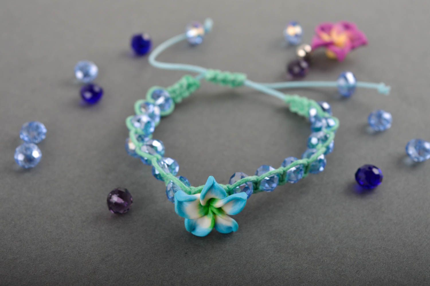 Handmade wrist bracelet cute bracelet with flower unusual glass bracelet photo 1