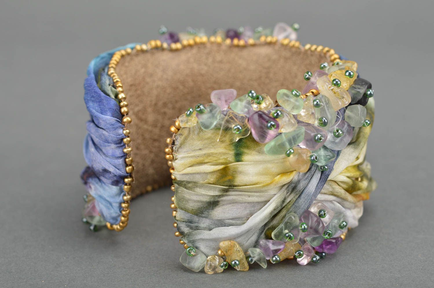 Fabric stylish beaded wide handmade bracelet designer decorative accessory photo 2