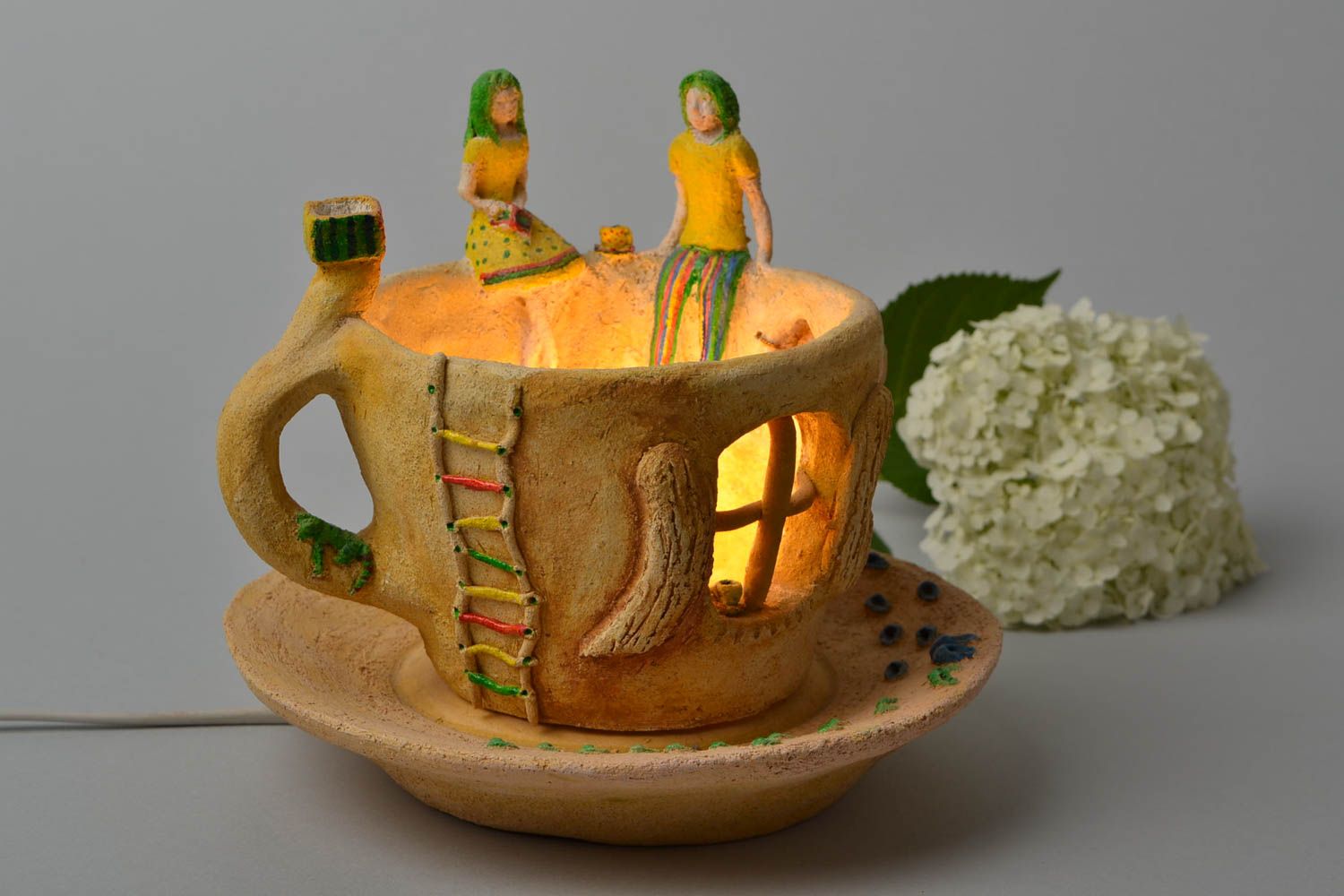 Подсвечник ручной работы керамический подсвечник чашка с блюдцем декор для дома фото 1