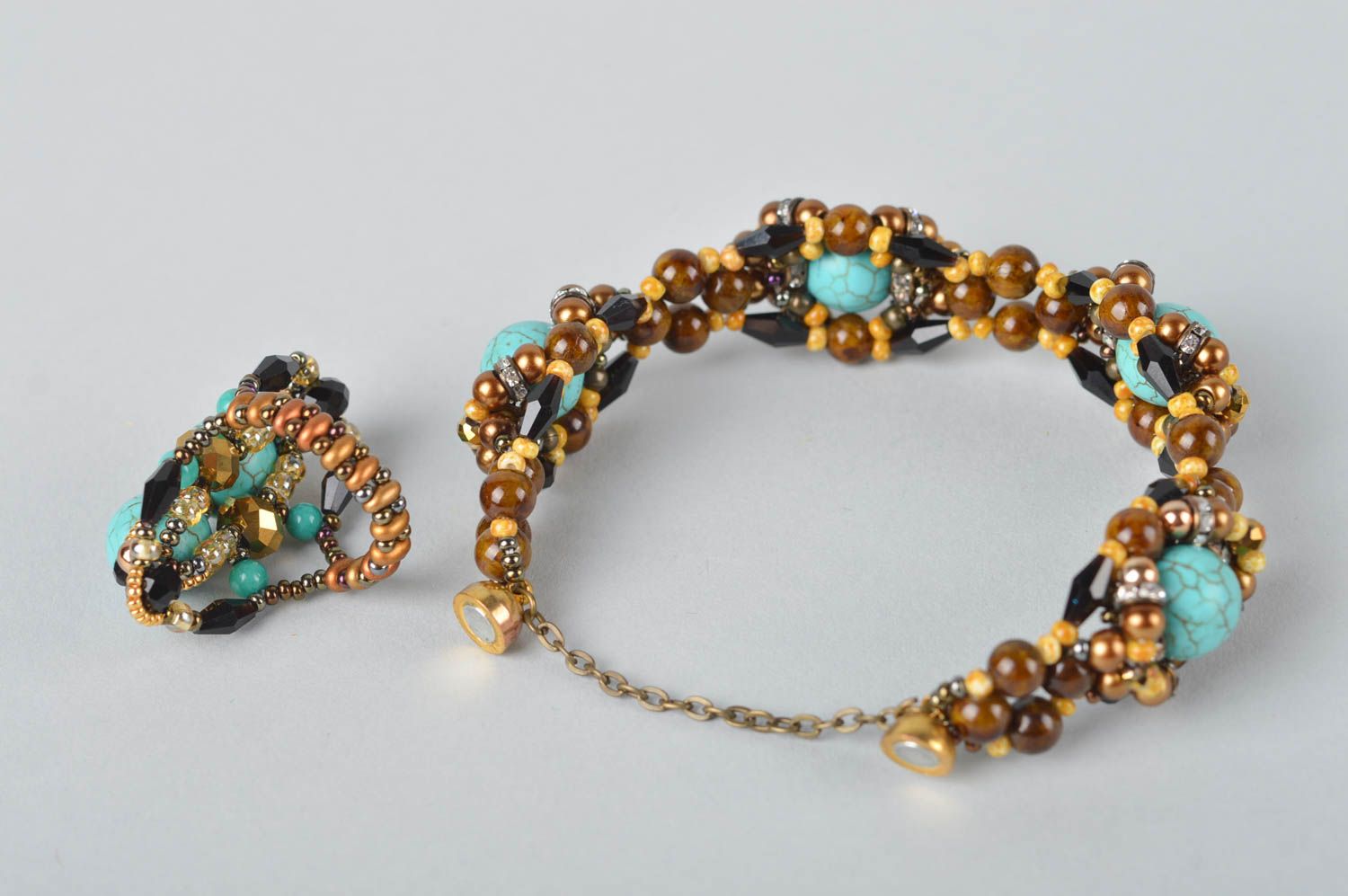 Parure de bijoux Bracelet et bague faits main en perles de rocaille Cadeau femme photo 3