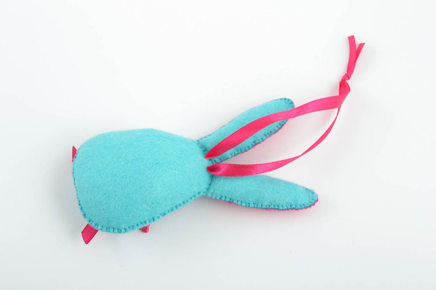 Beautiful handmade blue felt fabric soft toy hare with eyelet for interior decor photo 4