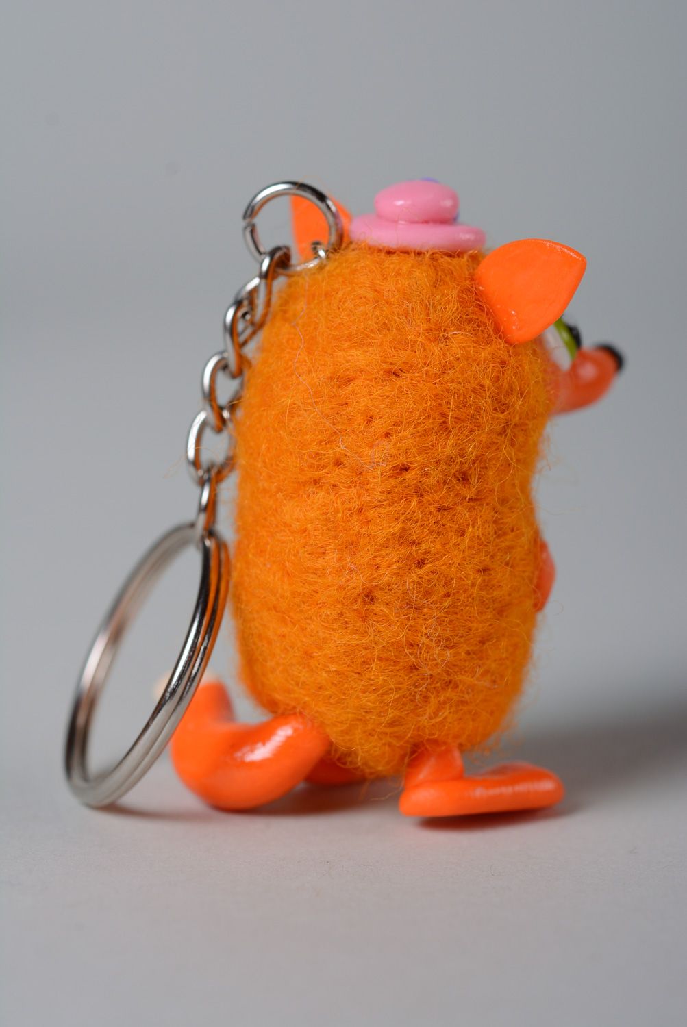 Felted keychain hand made of wool and polymer clay photo 3