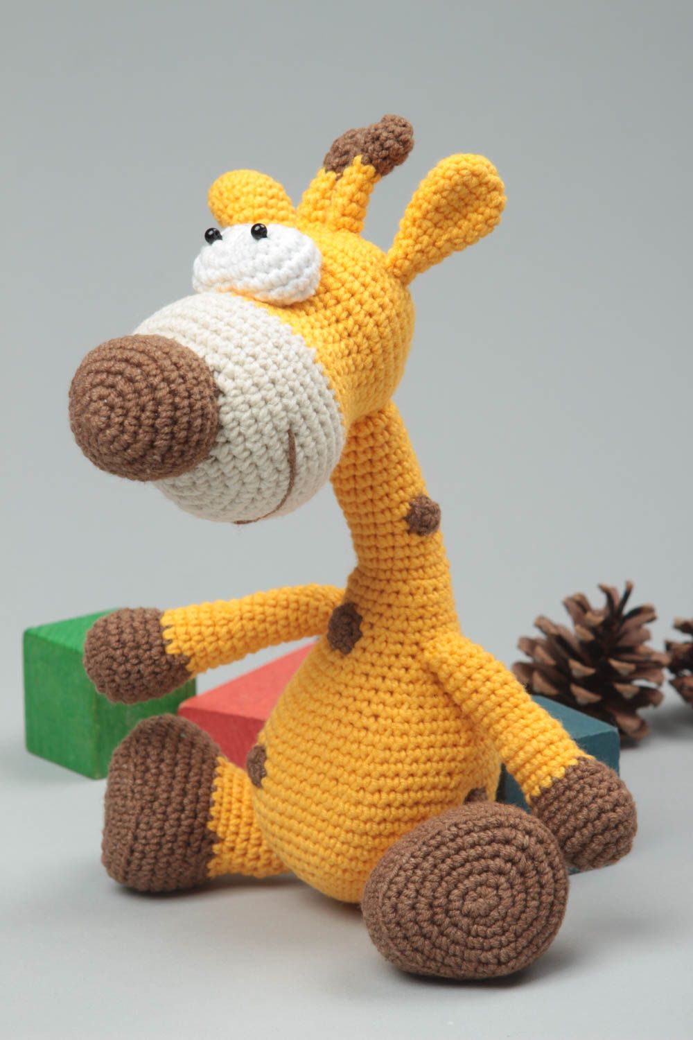 Handmade designer soft toy unusual crocheted giraffe toy nursery decor photo 1