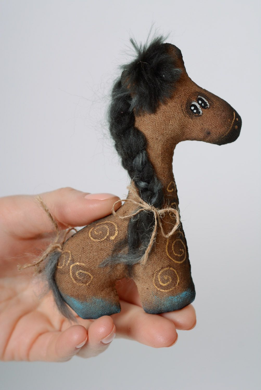 Funny handmade soft toy fridge magnet painted and soaked with coffee brew Horse photo 3