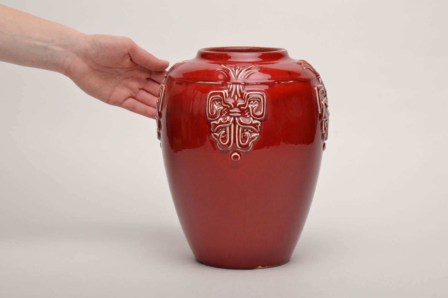 9 inches 120 oz red hot color ceramic vase in Chinese style 4 lb photo 1