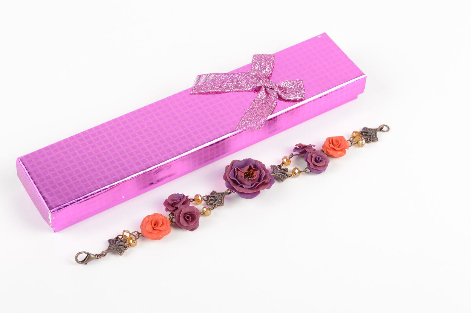 Handmade bracelet polymer clay jewelry fashion bracelet with flowers womens gift photo 6