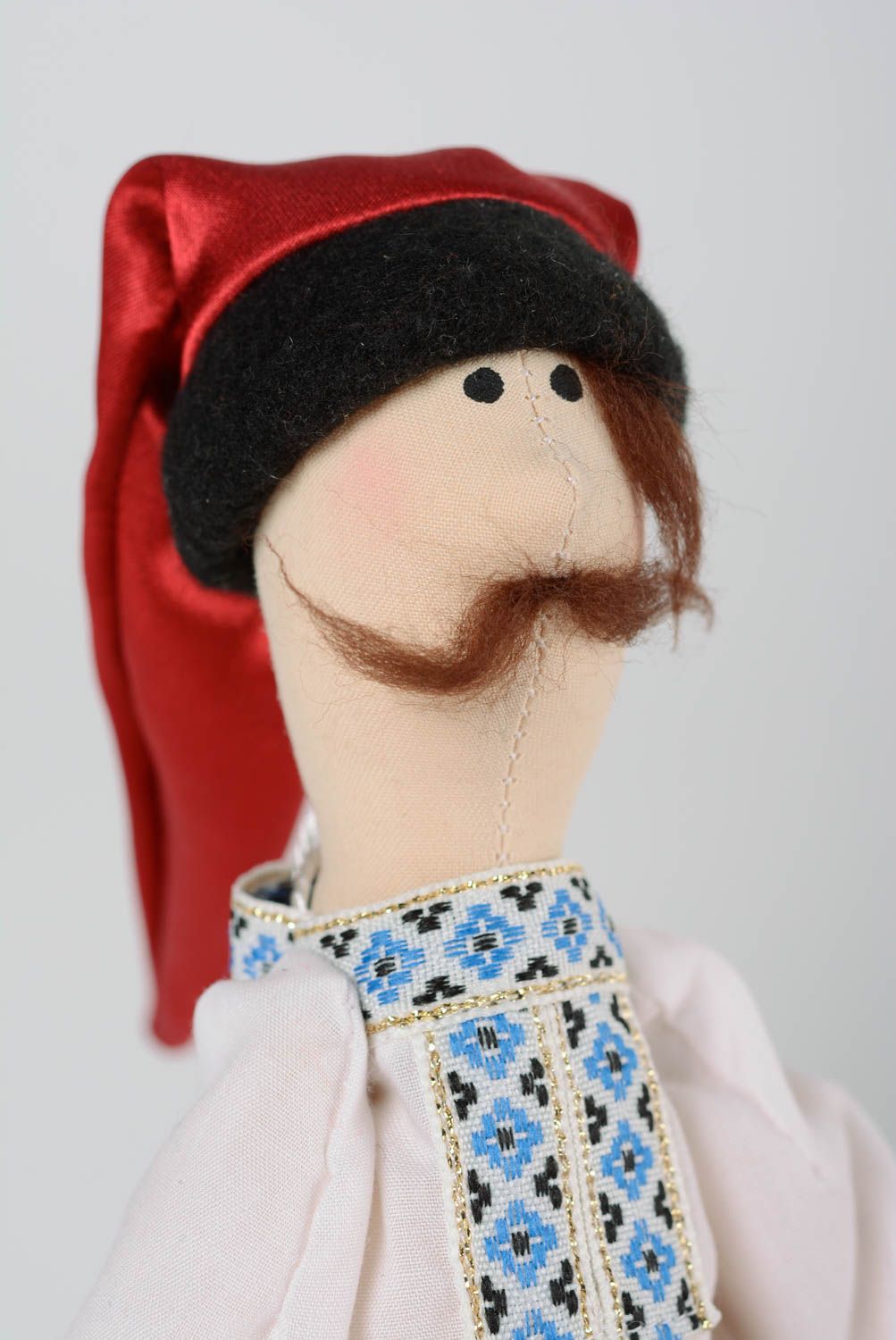 Handmade designer fabric soft doll the Cossack in traditional Ukrainian costume photo 2