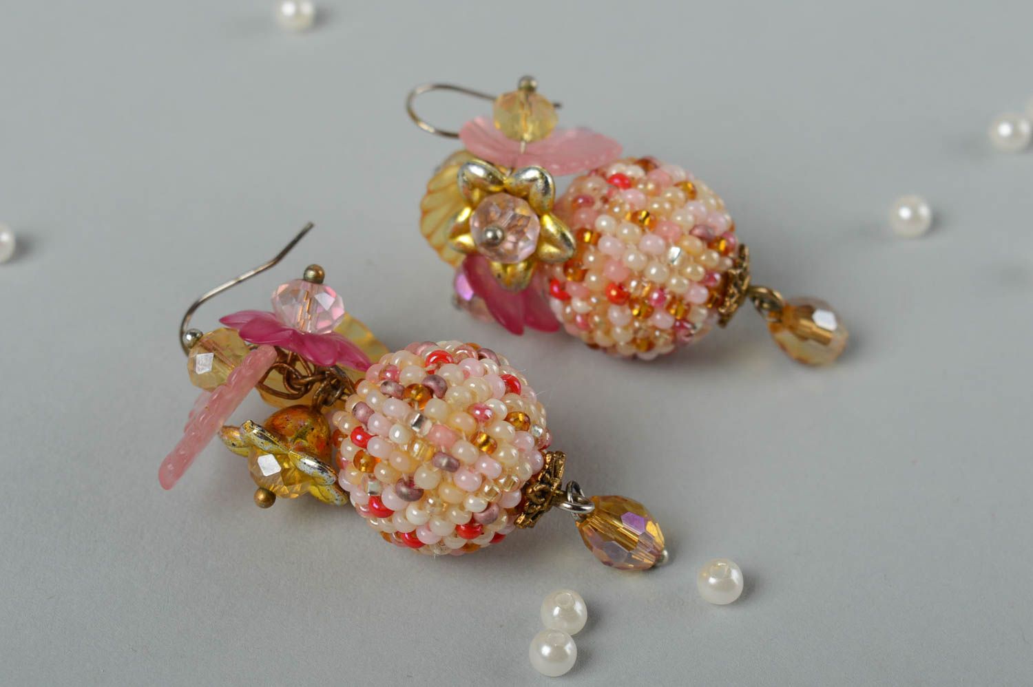 Handmade earrings with beads and crystals fashion dangle earrings girl gifts  photo 1