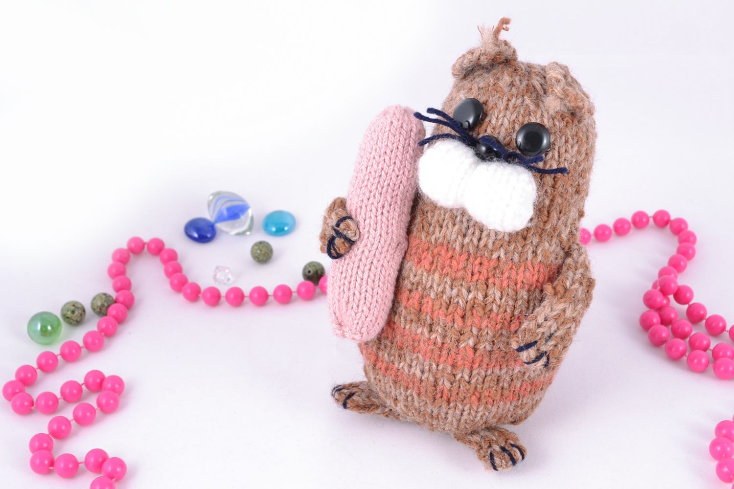 Handmade soft crochet toy cat with sausage photo 1