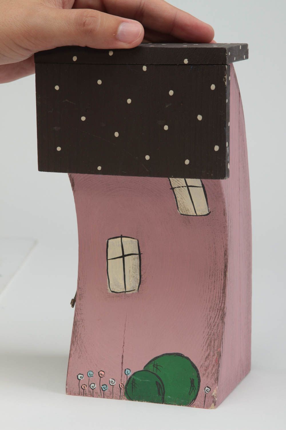 Розовый домик для декора интерьера ручной работы оригинальный расписной фото 5