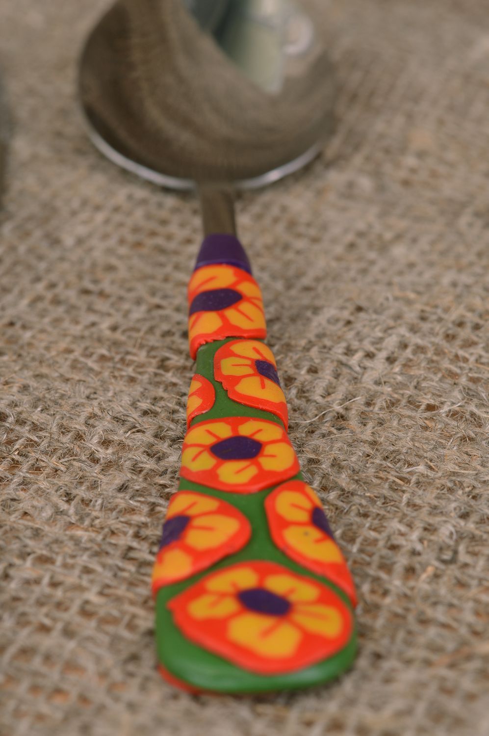 Unusual beautiful handmade designer teaspoon with polymer clay handle photo 4