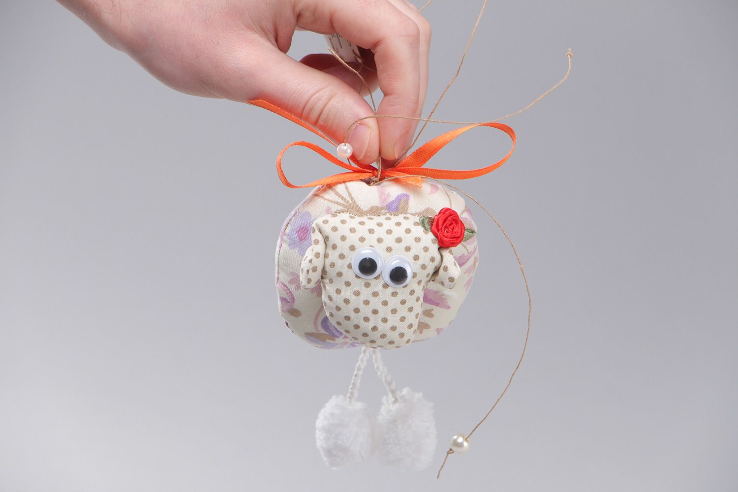 Handmade soft interior pendant toy sheep with cord photo 4