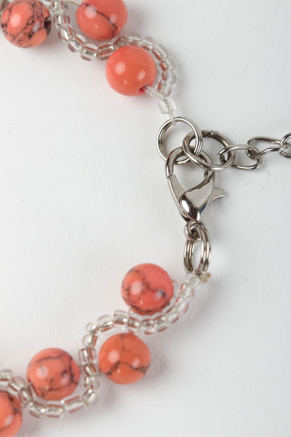 Chain line handmade beaded pale red wrist bracelet with natural stones for women and girls photo 4