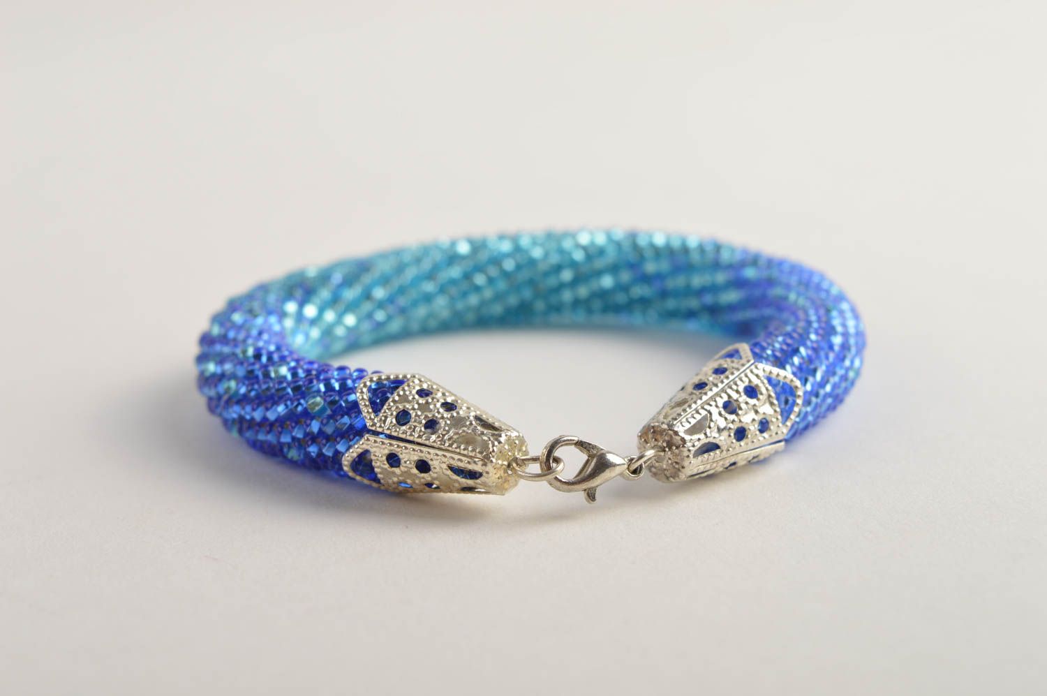 Handmade blue and turquoise beads cord adjustable bracelet  photo 2