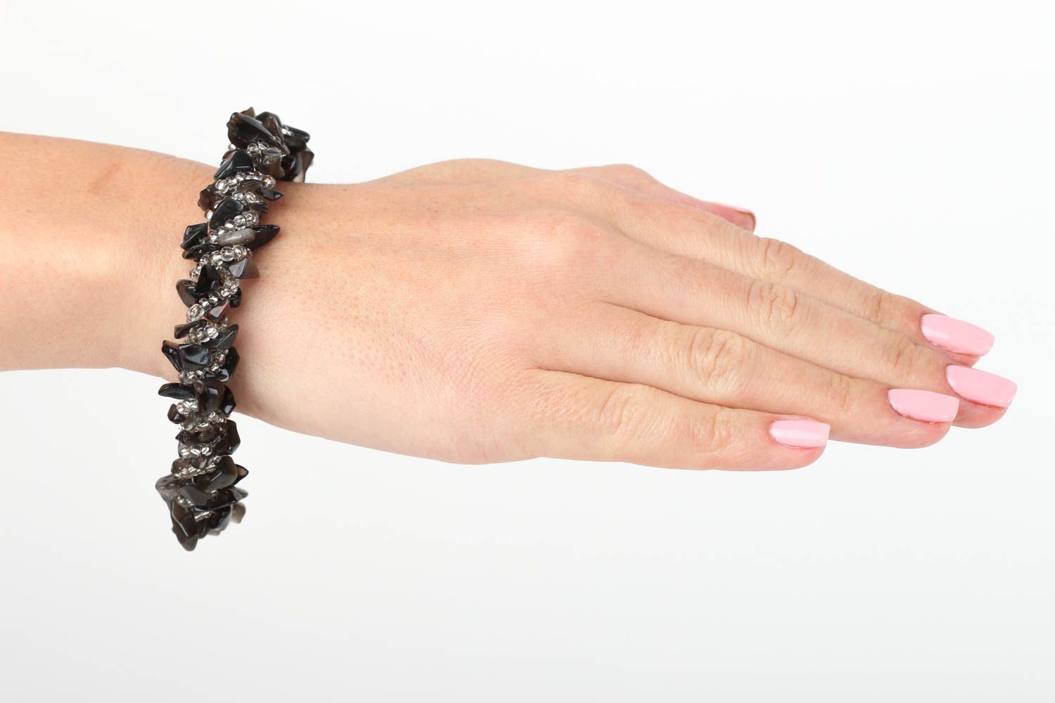 Handmade Armband mit Steinen Achat Designer Schmuck Frauen Accessoire schwarz foto 5