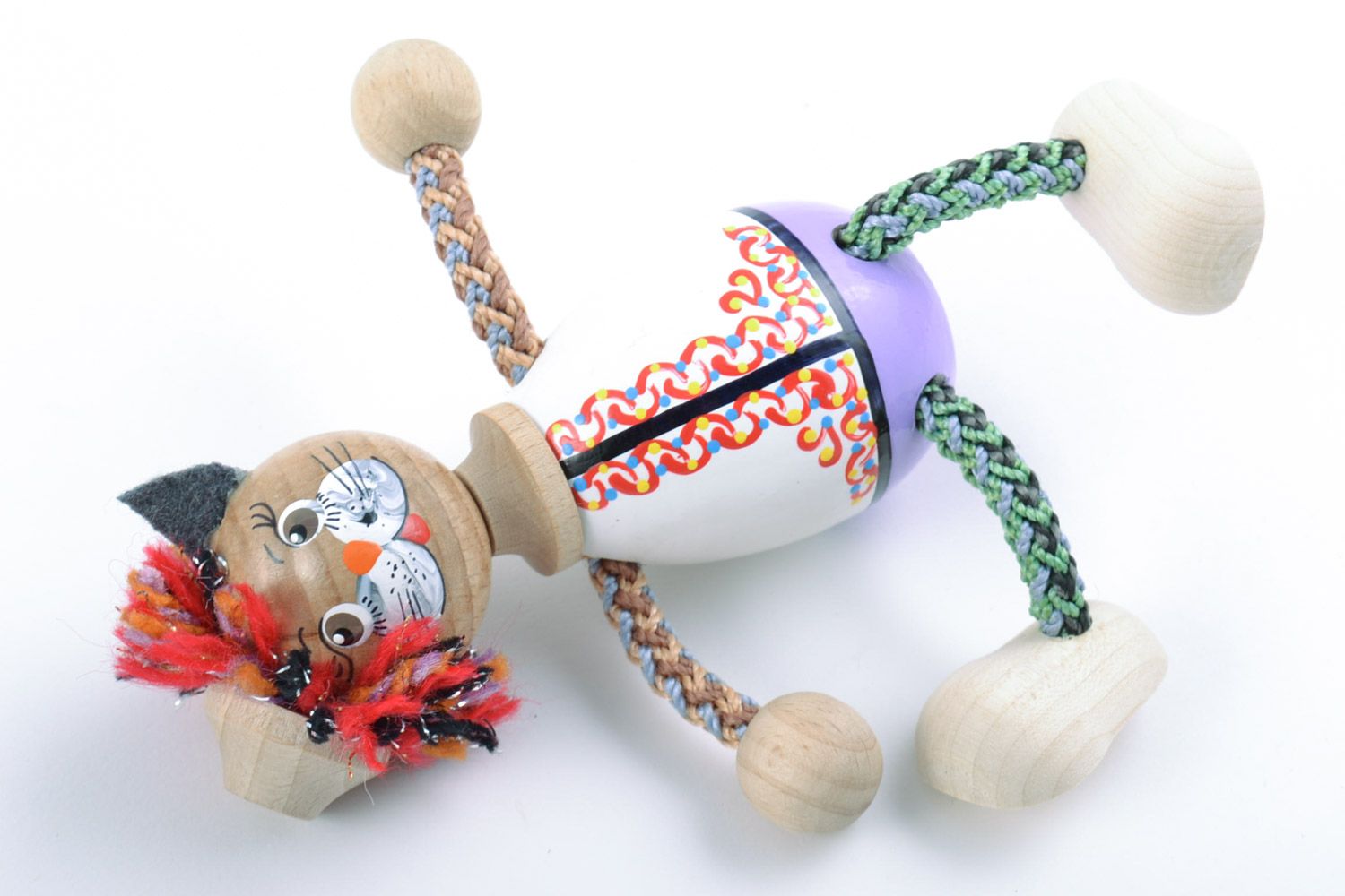 Деревянная игрушка веселый кот ручной работы с росписью детская смешная фото 5
