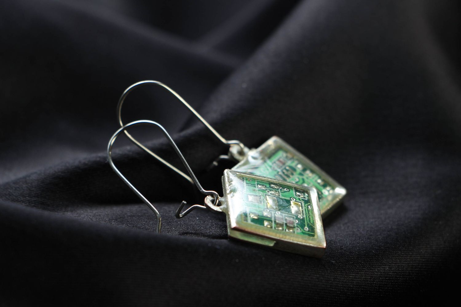 Unusual steampunk earrings with micro schemes photo 2