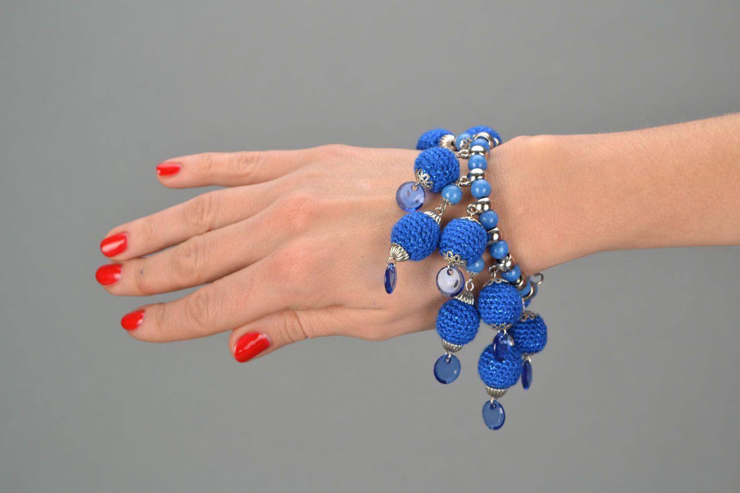 Crochet wrist bracelet Blue Gloss photo 2