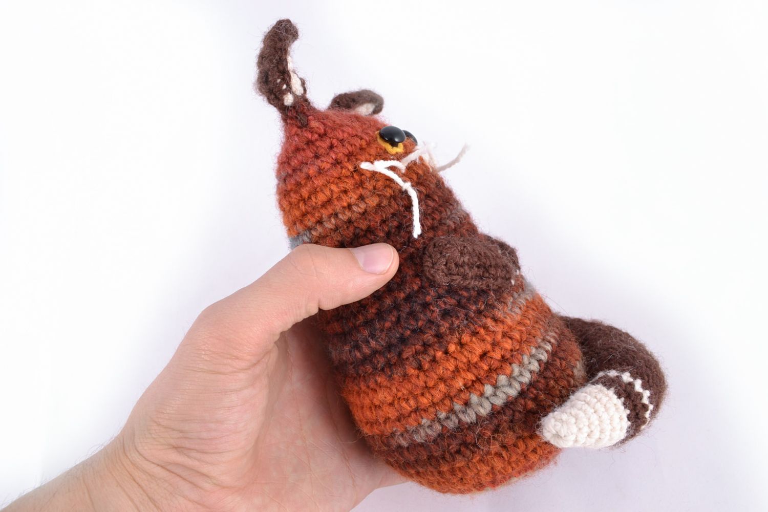 Petit doudou tricoté en coton, laine, acrylique brun fait main pour enfant Chat photo 3