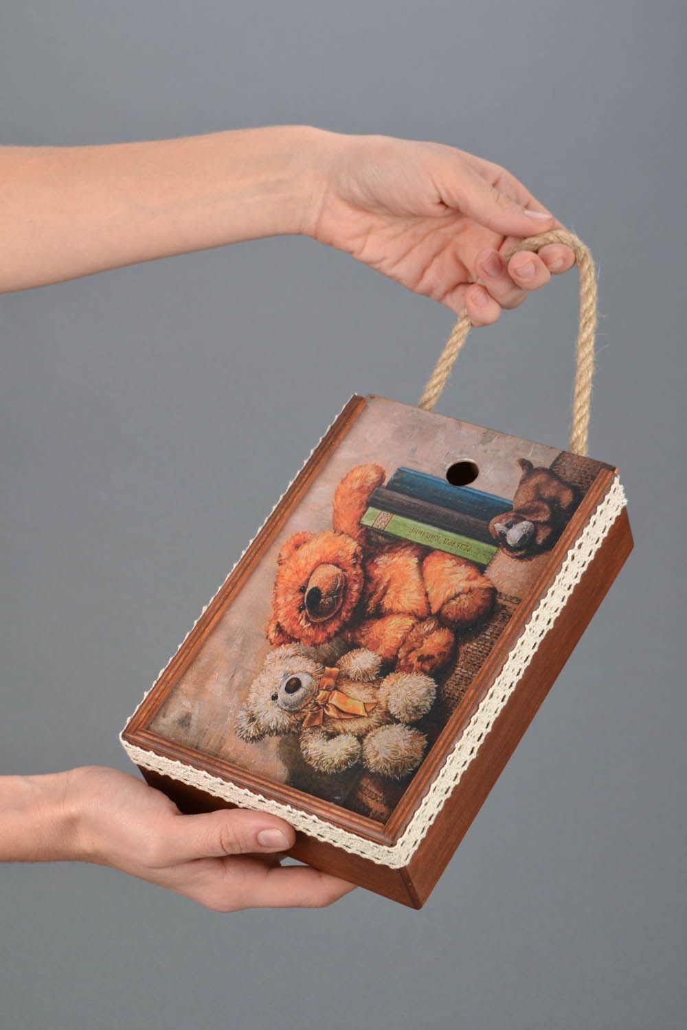 Boîte à serviettes en bois faite main Oursons photo 2