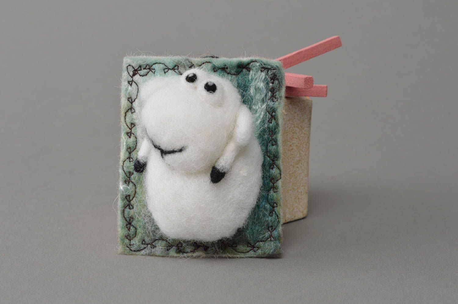 Unusual beautiful stylish handmade textile fridge magnet in shape of sheep photo 1
